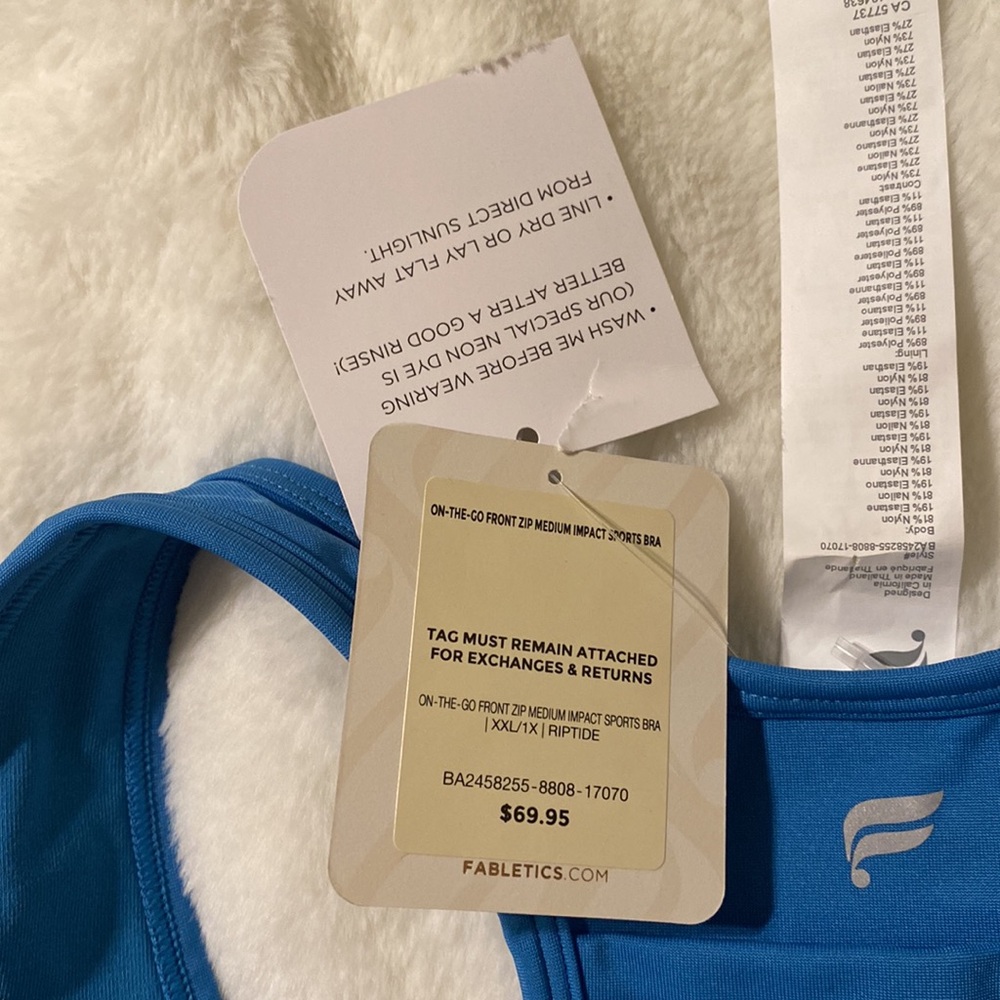 Fabletics Front-Zip Blue Sports Bra - Picture 4 of 5